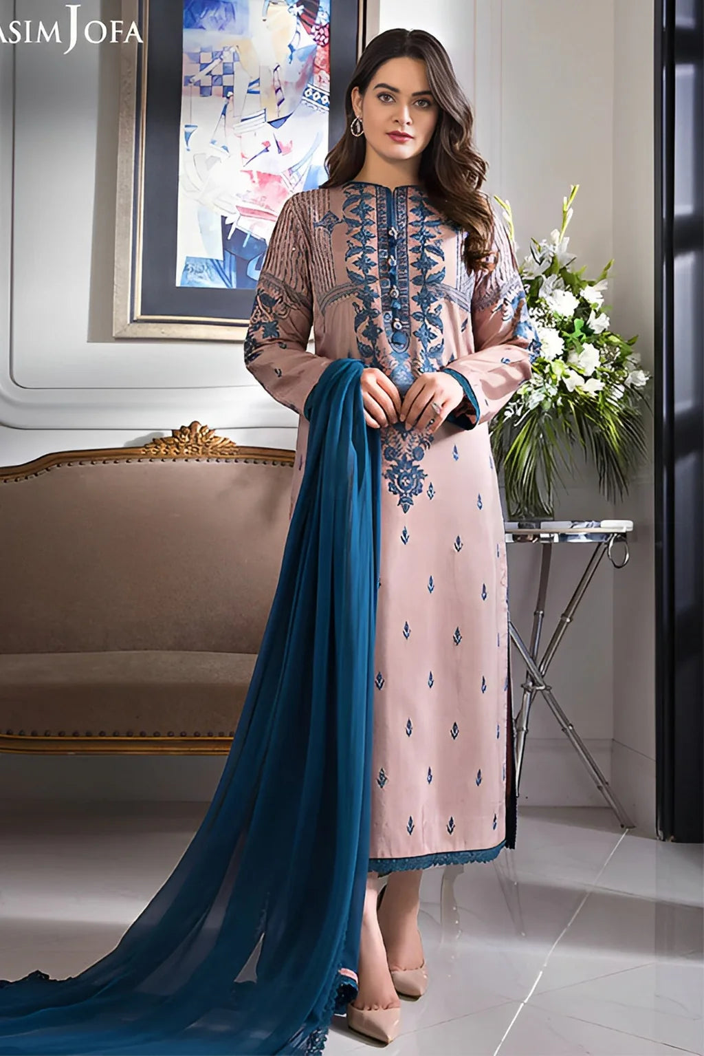 PREMIUM LAWN 3pc Embroided Unstitched Designer suit D-935