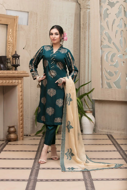 EMBROIDERED 3PC UNSTITCHED PREMIUM LAWN DRESS WITH EMBROIDERED DUPATTA D-232